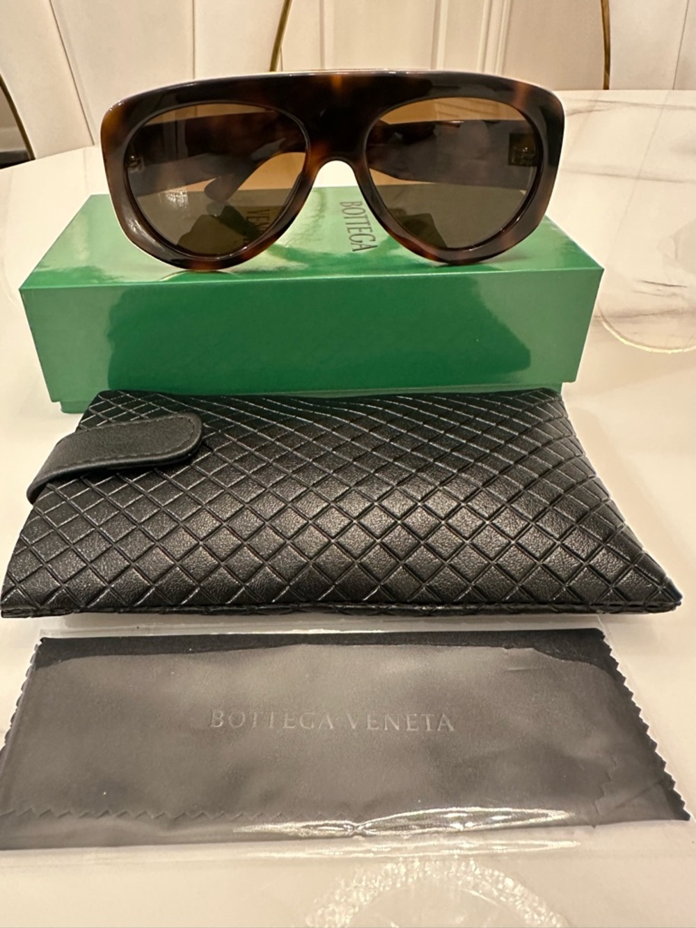Bottega Veneta Brown Tortoiseshell Shield Sunglasses